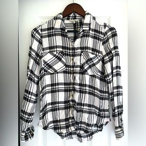 Lucky Brand lightweight plaid Black and White button up shirt, size XS